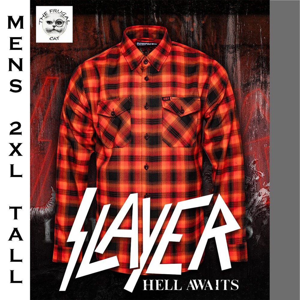 DIXXON x SLAYER HELL AWAITS Flannel Shirt - Collab - Men's 2XL Tall, 2XLT